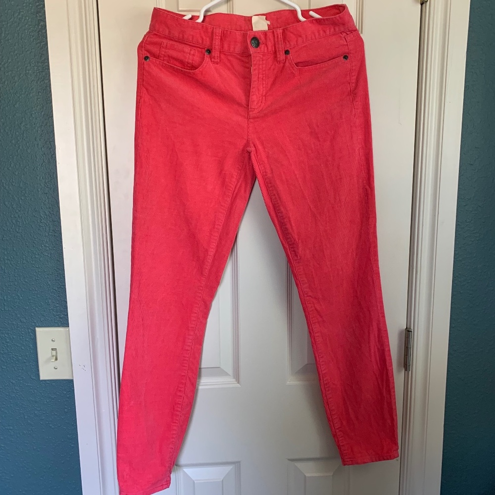 J Crew Skinny Toothpick Cords in Bright Pink / Melon Size 27